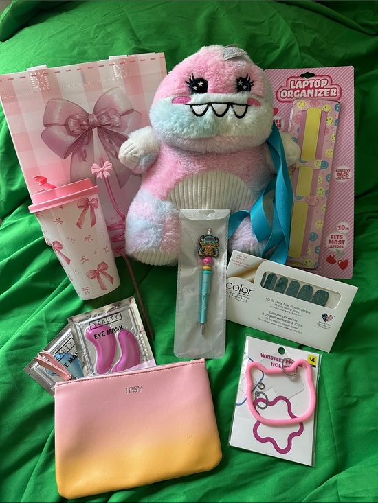 ipsy Other - Pink Ombre Cosmetic Pouch & Plush backpack Gift Set with Teal Strap